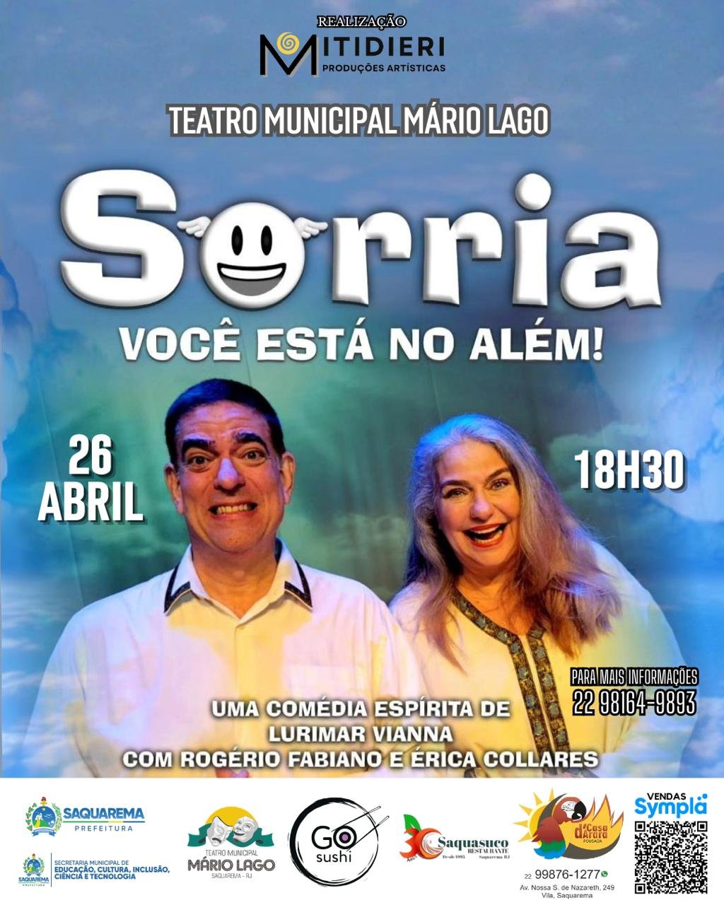 Teatro Mário Lago terá comédia espírita no próximo domingo em Saquarema