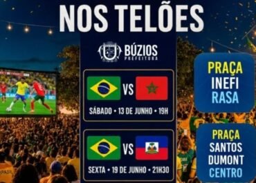 Prefeitura de Búzios instala telões em praças para transmissão dos jogos da Seleção Brasileira