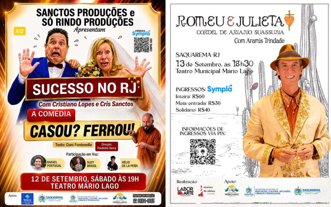 Teatro Mário Lago terá dois espetáculos no segundo fim de semana de setembro em Saquarema
